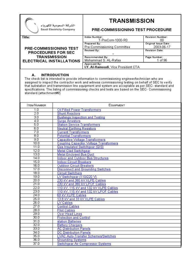procedures of Testing & commissioning