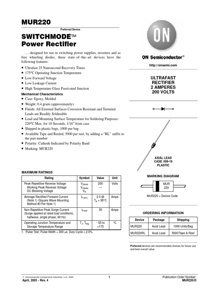 Mur Datasheet Diode Rectifier