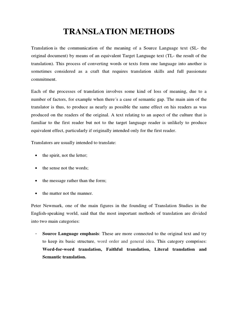 Overview of Translation Methods | PDF | Translations | Idiom