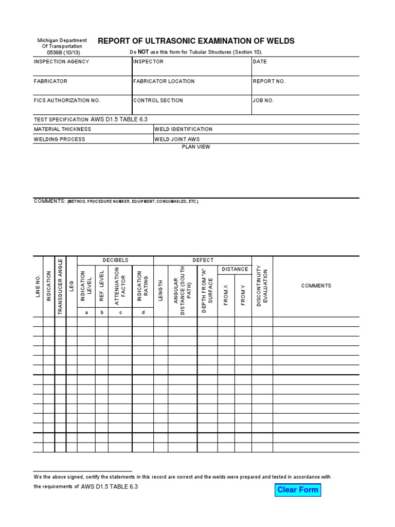 Ultrasonic Weld Inspection Report | PDF