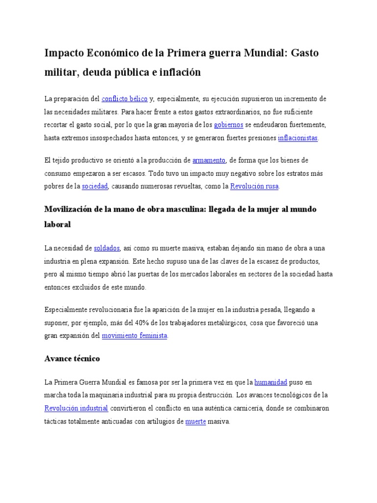 Impacto Económico de la Primera Guerra Mundial | PDF | Estándar dorado ...
