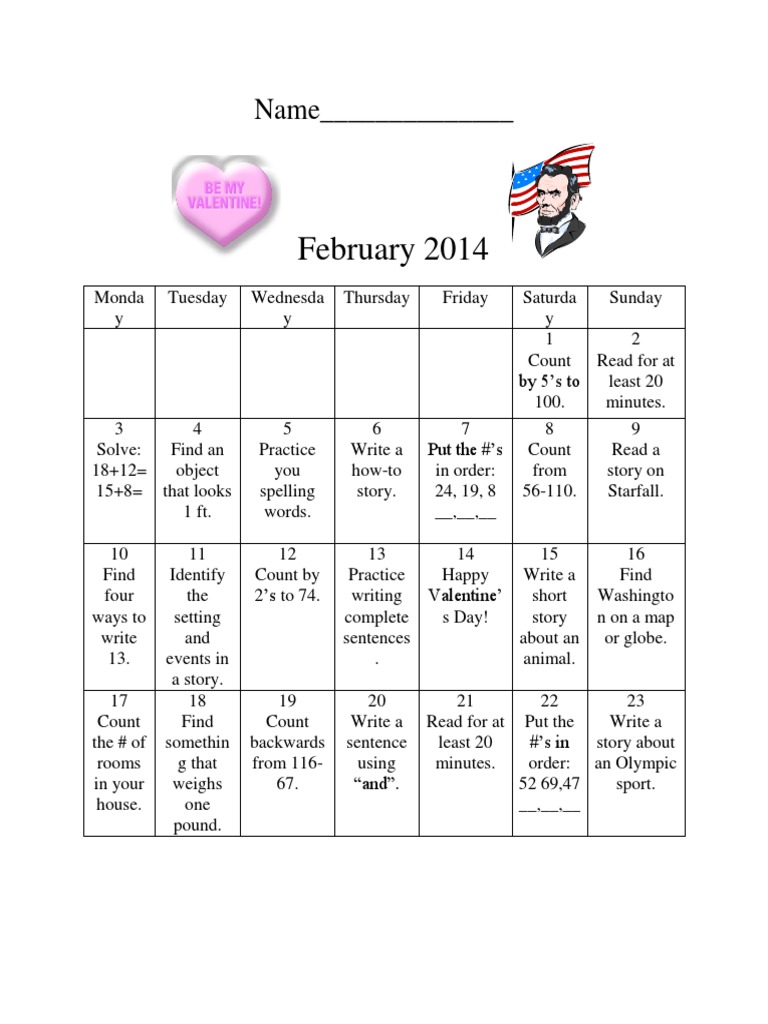 February 2014 Starfall Activities | PDF
