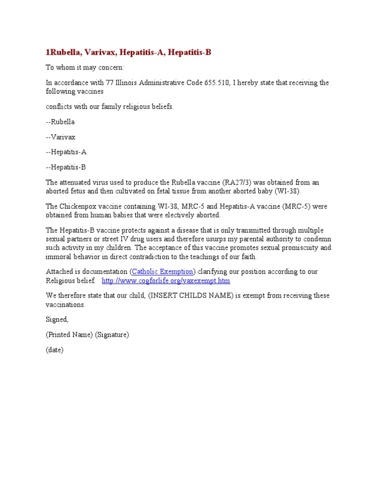 Illinois Catholic Religious Exemption Letter | PDF | Wellness 