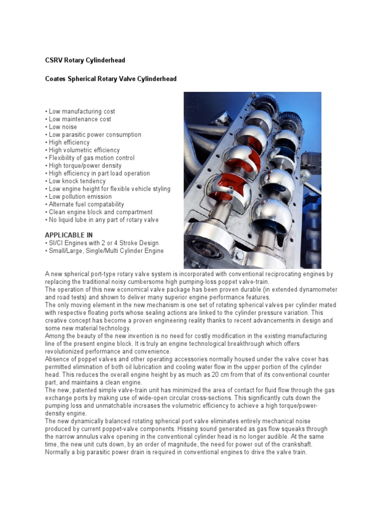 Innovative Rotary Valve Cylinder Head | PDF | Internal Combustion ...