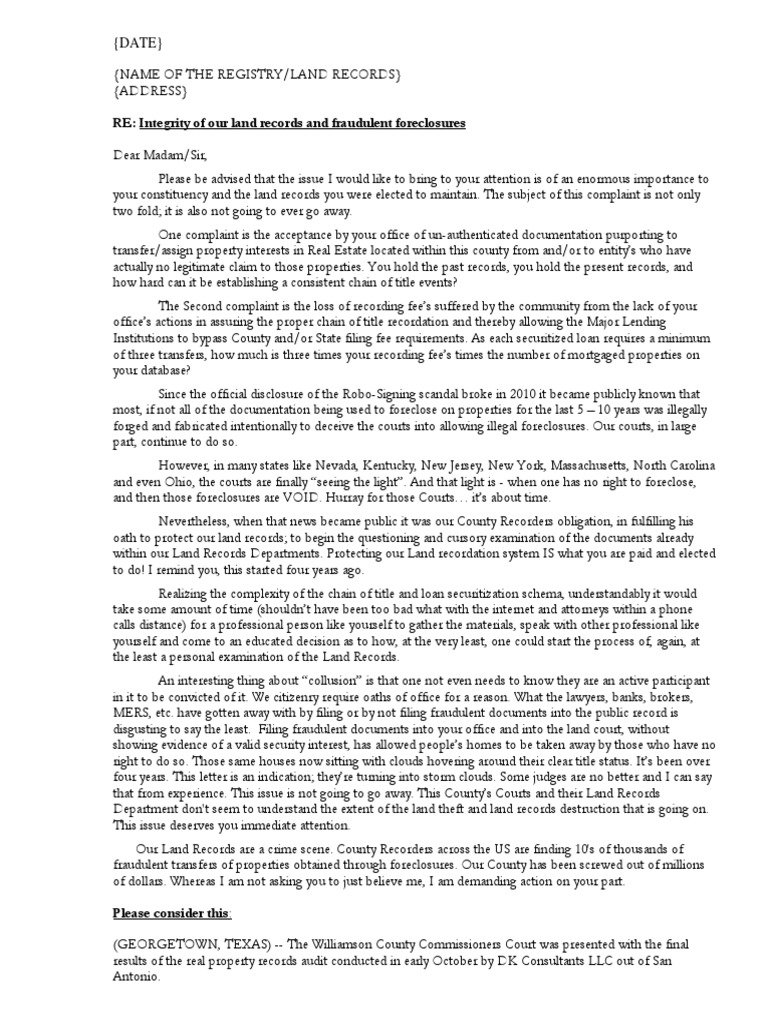 Letter for Register of Deeds Version2 Foreclosure Real Property Law