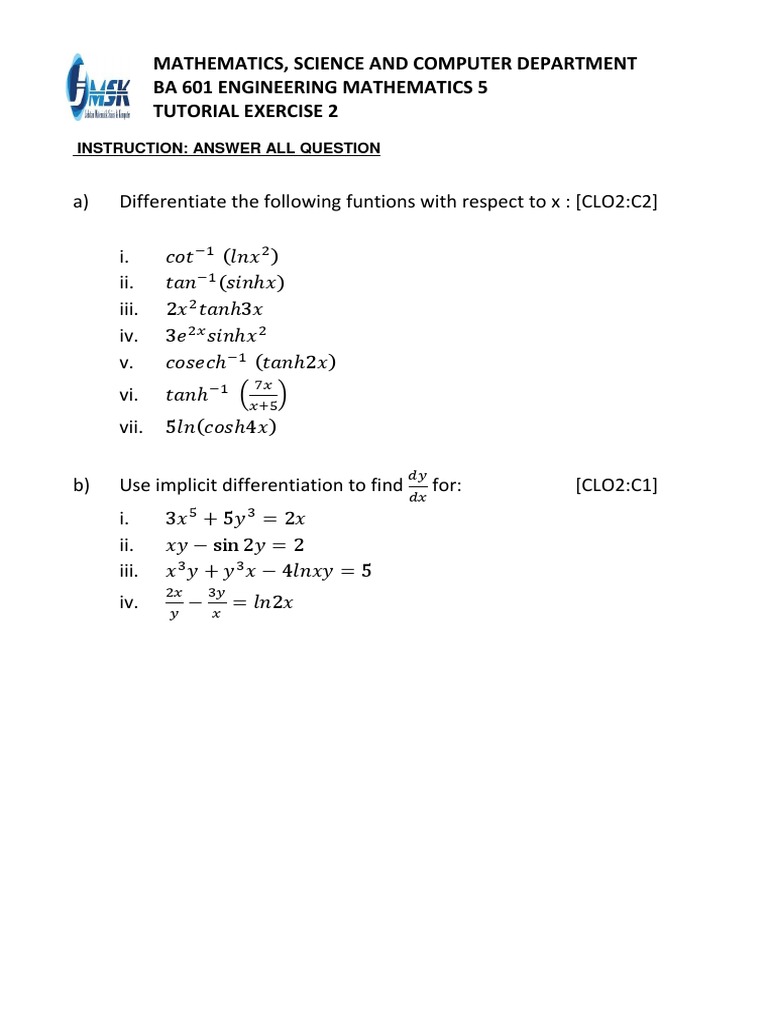 Engineering Math 5: Differentiation Tutorial | PDF | Teaching Methods ...