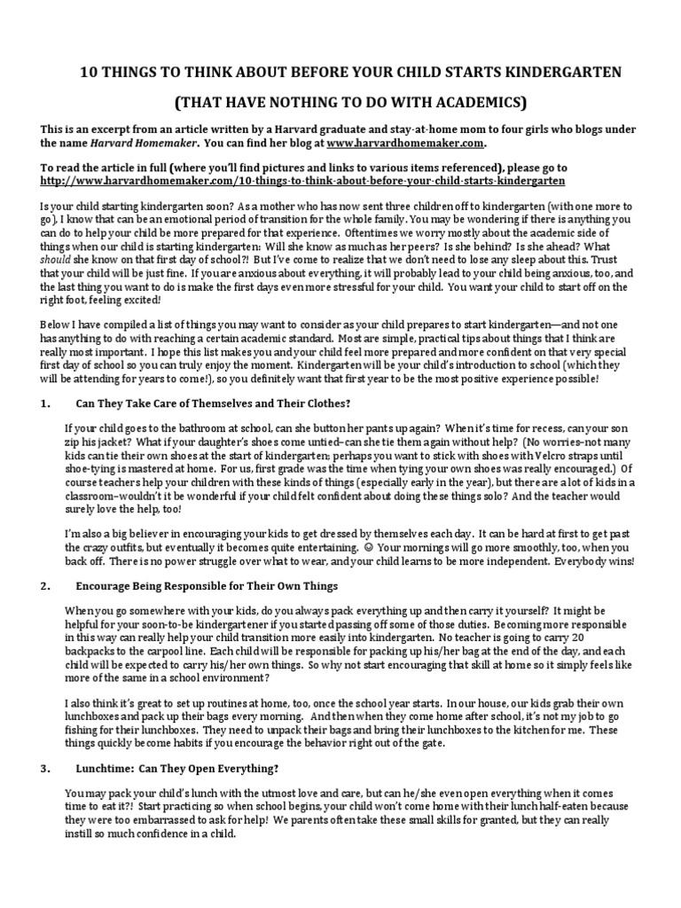 10 Things To Think About Before Your Child Starts Kindergarten (That