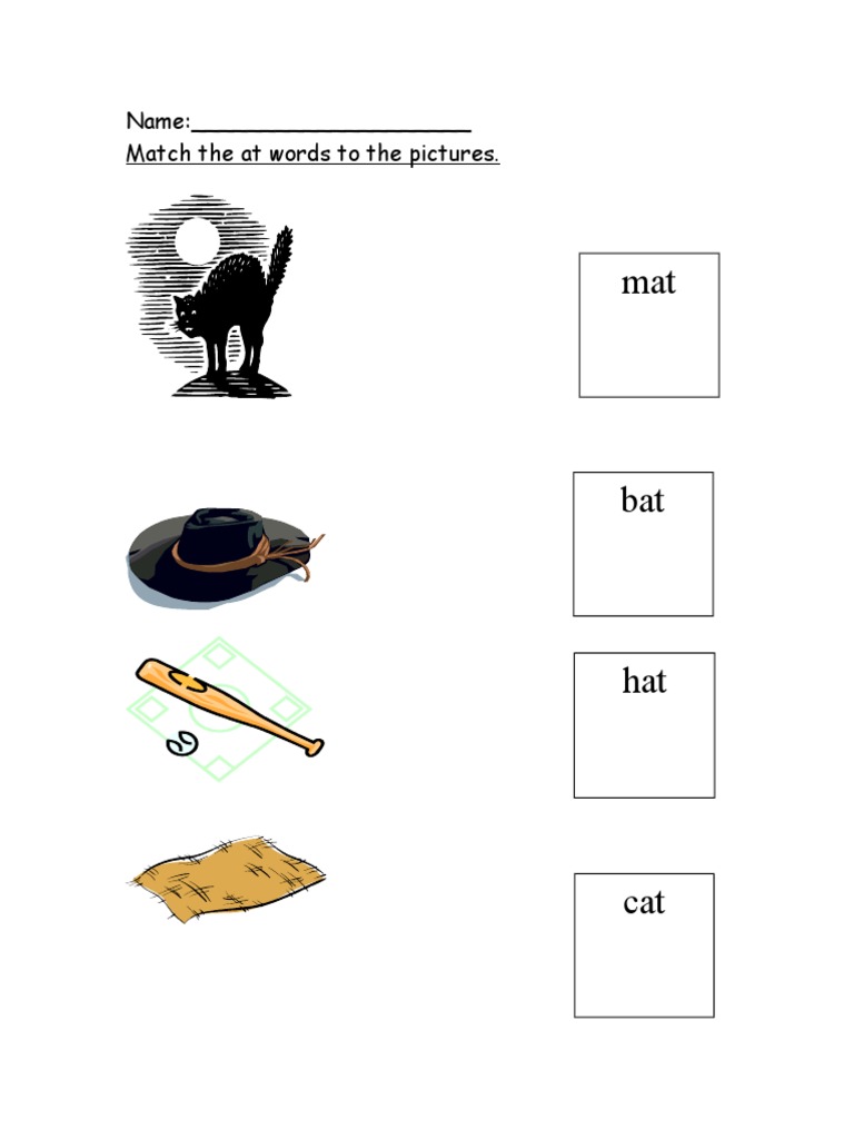 Name: - Match The at Words To The Pictures | PDF