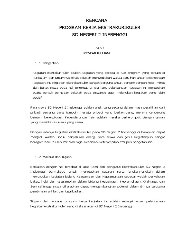 Contoh Program Kerja Ekstrakurikuler Seni Tari Sd Doc - Soal Kita