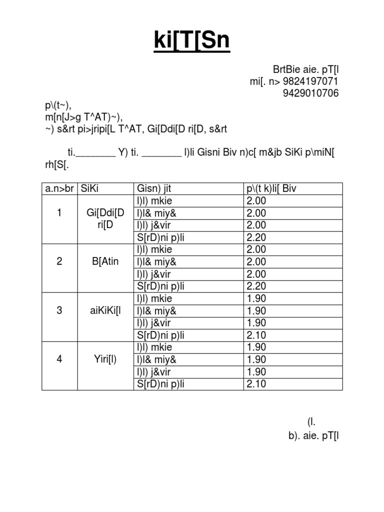 Price List for Various Products | PDF