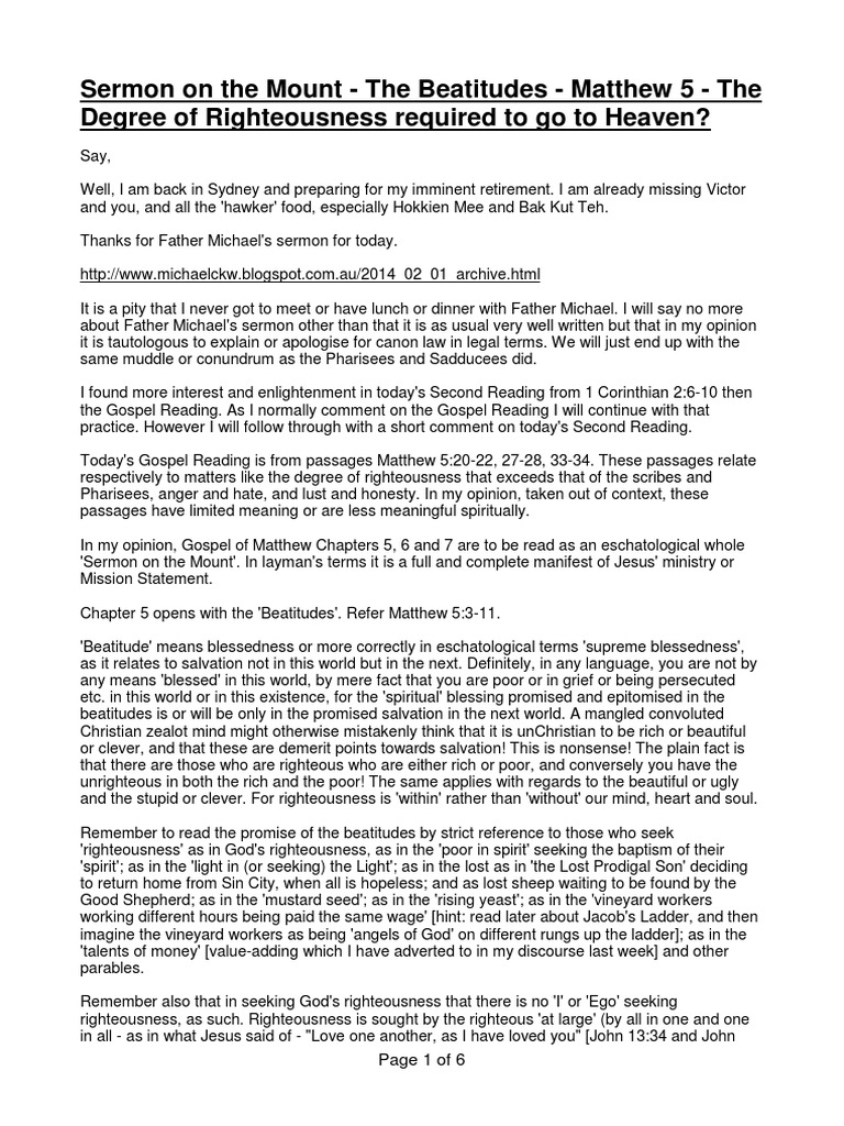 Sermon On The Mount The Beatitudes Matthew 5 Pdf Gospel Of