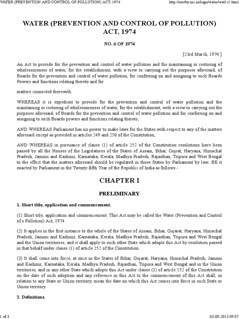 Water Pollution Act,1974 Sewage Effluent