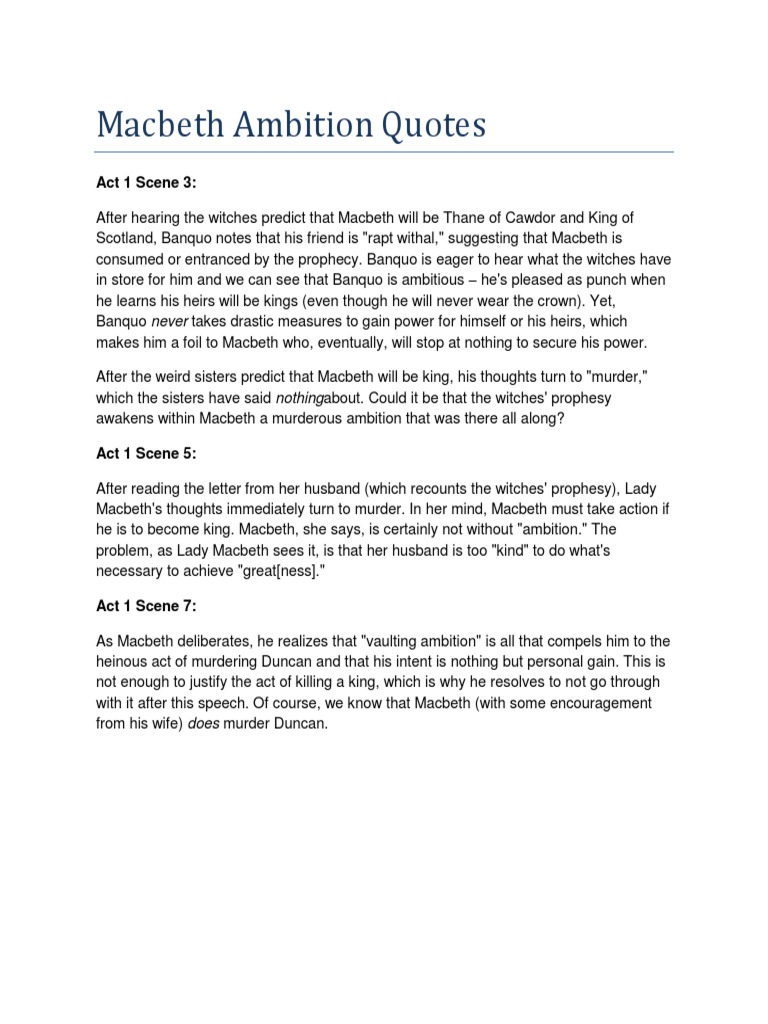 Macbeth Quotes on Ambition and Gender | PDF | Macbeth, image size:768x1024