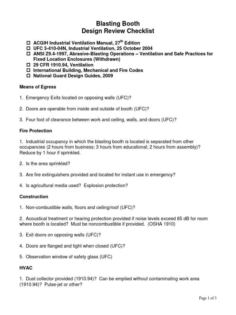 ACGIH Abrasive Blasting Operations Design Review Checklist Feb 2012