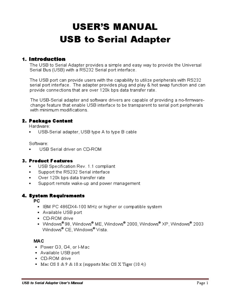 USB To Serial Adapter User's Manual - English | PDF