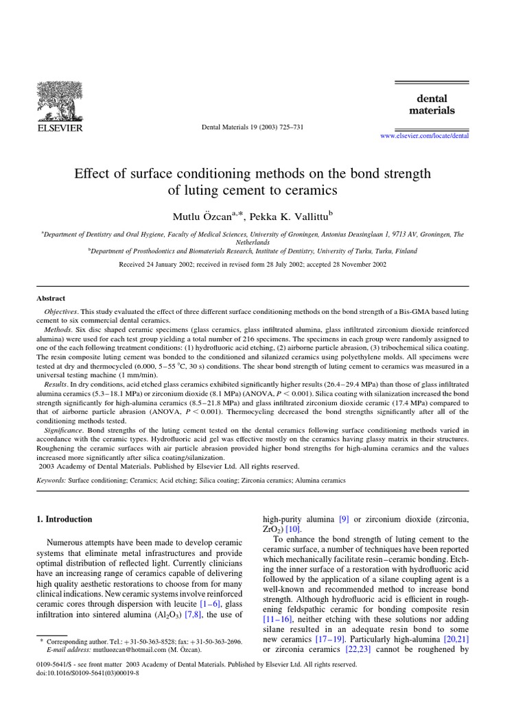 Effect of Surface Conditioning Methods On The Bond Strength of Luting ...