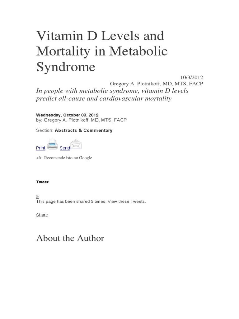Vitamin D and Mortality in Metabolic Syndrome | PDF | Medicine | Health ...