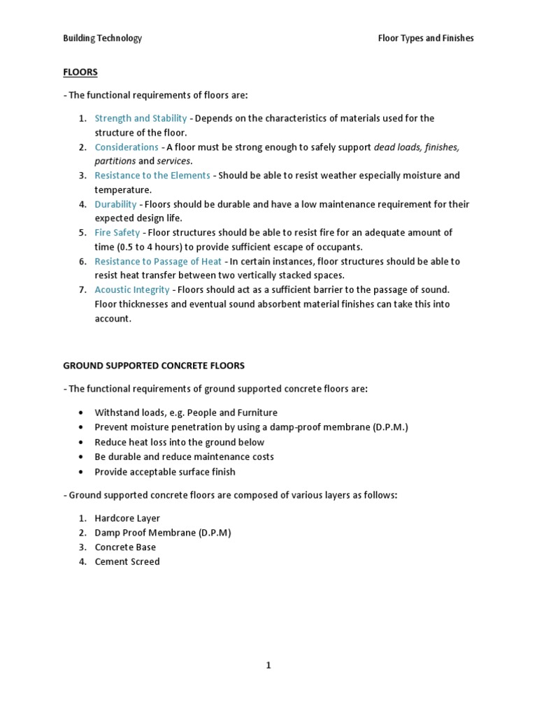 Floor Types and Functional Requirements | PDF | Concrete | Flooring