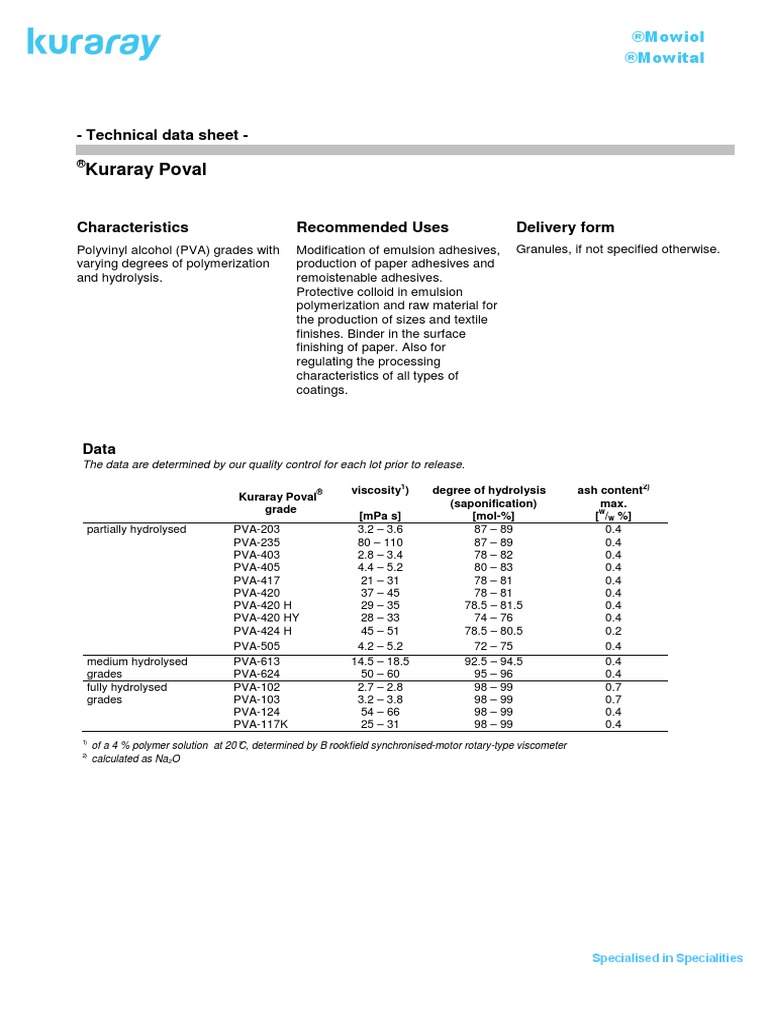 Poval Technical Data Sheet Adhesive Polyvinyl Chloride