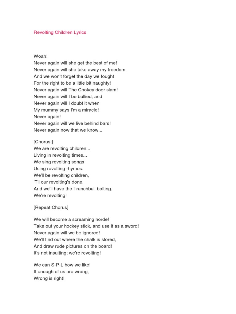 Revolting Children Lyrics Lazer Entretenimento (Geral) Avaliação