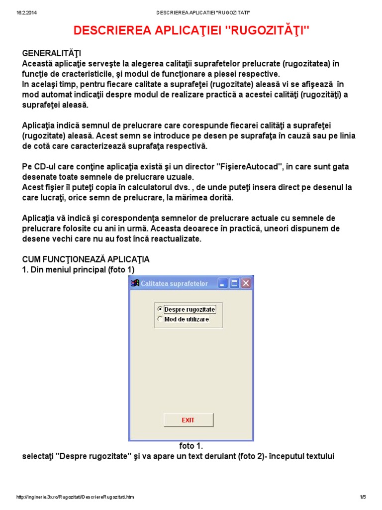 Descrierea Aplicatiei - Rugozitati | PDF