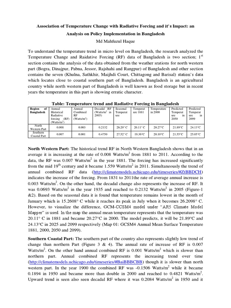 Association of Temperature Change With Radiative Forcing and It's ...