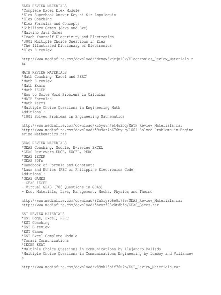 Comprehensive Review Materials for Elex, Math, GEAS, EST | PDF ...
