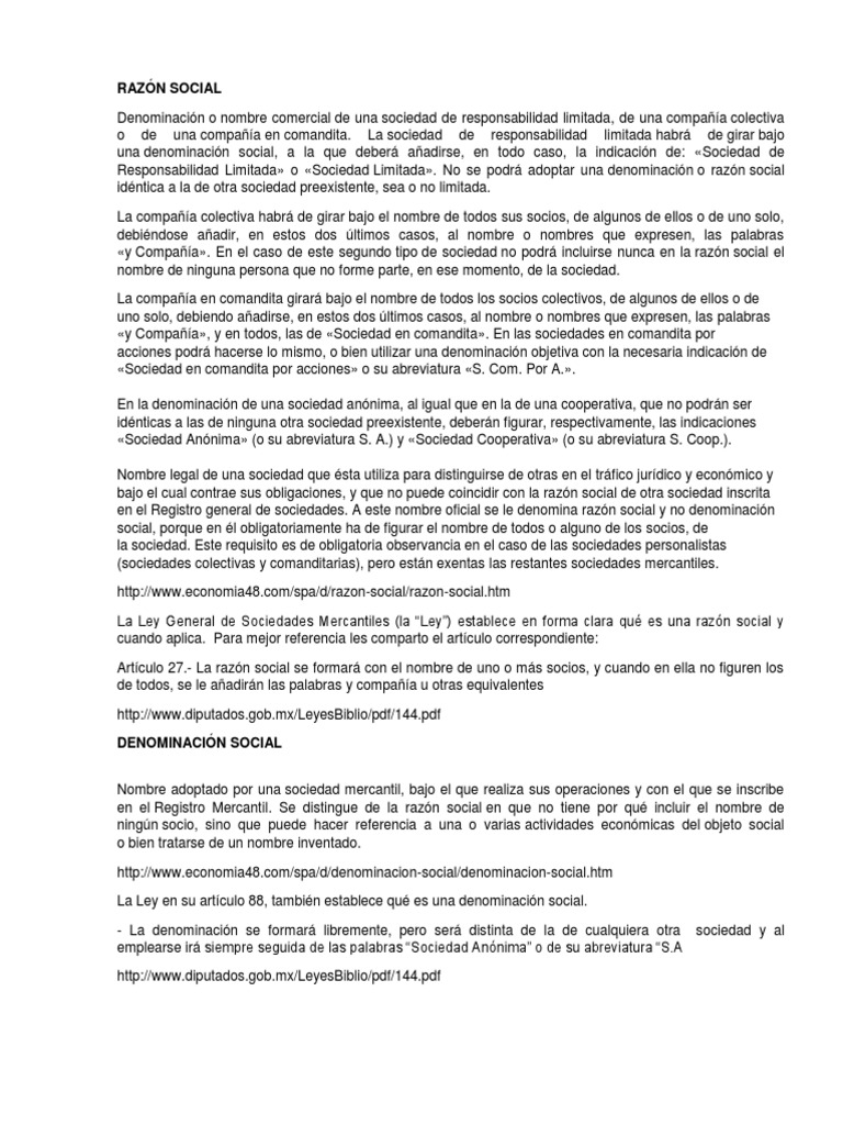 Diferencias entre razón y denominación social | PDF | Liquidación ...