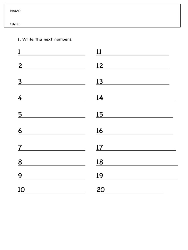 Write The Next Numbers:: Name: Date | PDF