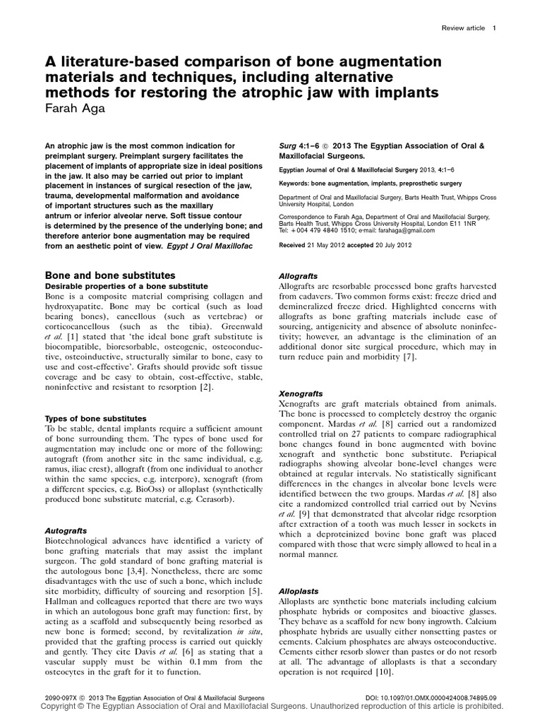 A Literature Based Comparison of Bone Augmentation.1 | PDF | Dental ...