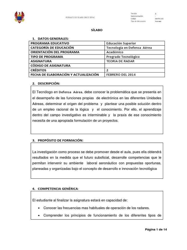Syllabus Teoria de Radar PDF Radar Transmisor