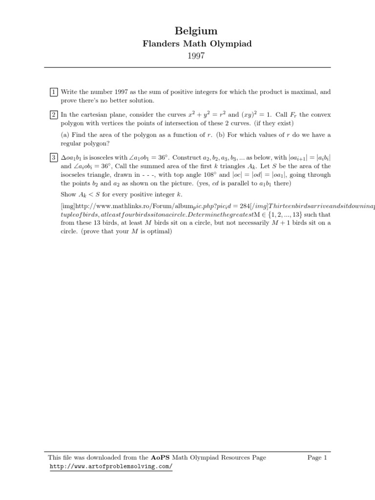 Belgium Math Olympiad Problems 1997 | PDF | Teaching Methods ...