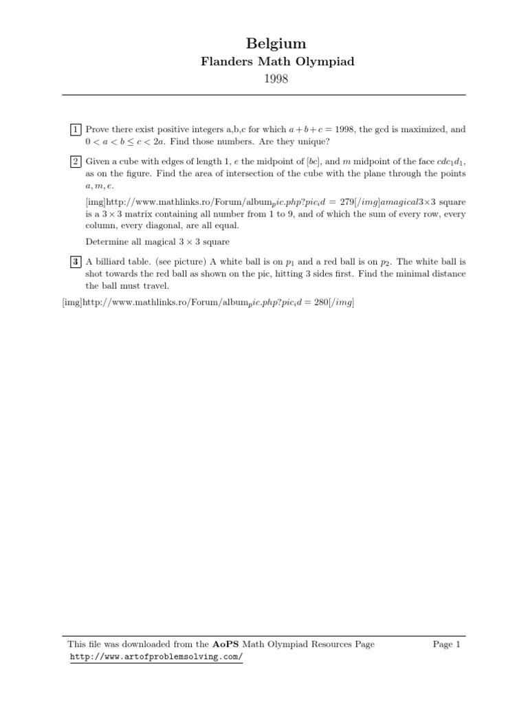 Belgium Math Olympiad Problems 1998 | PDF