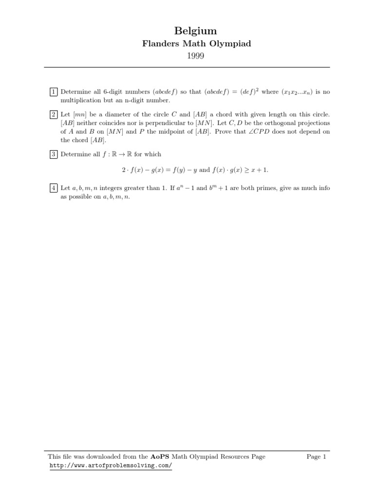 Belgium Math Olympiad Problems 1999 | PDF