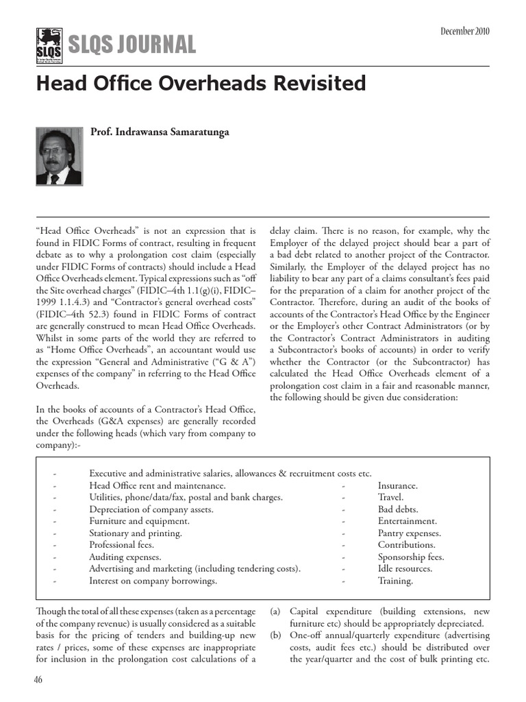 Understanding Head Office Overheads | PDF | Expense | General Contractor