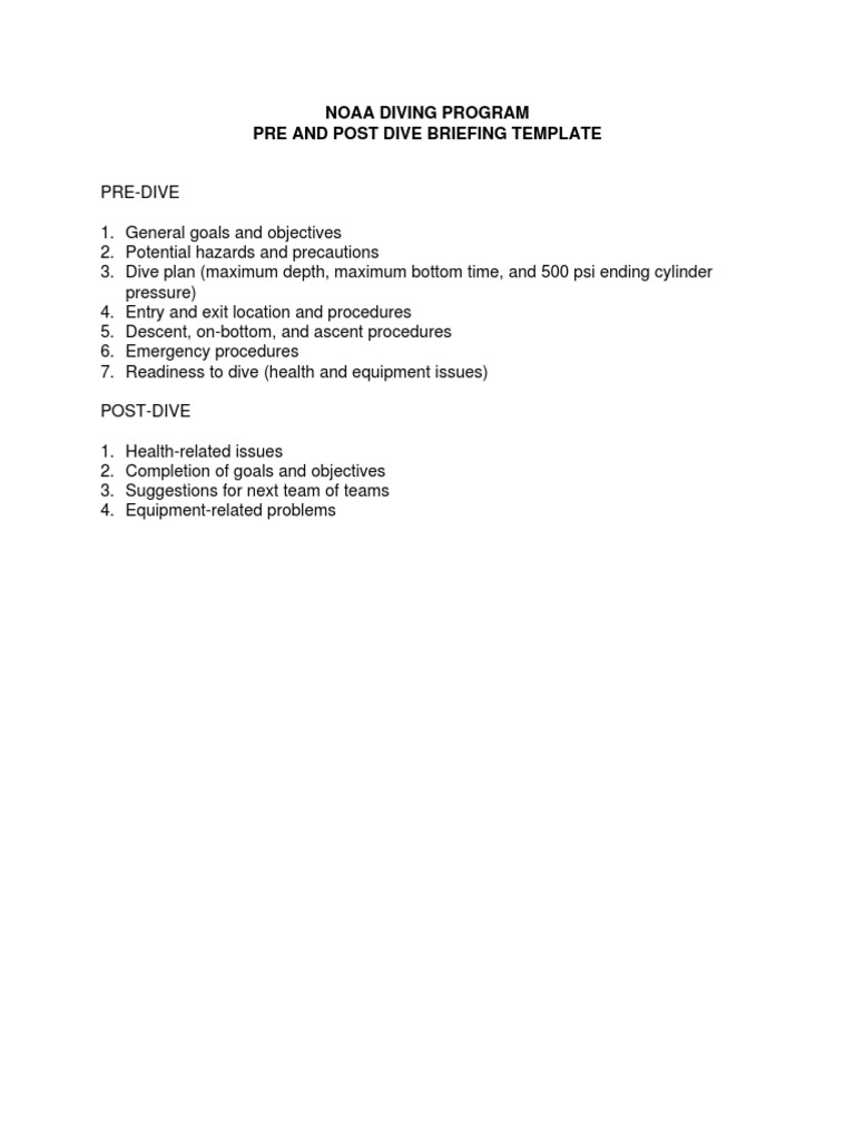 NOAA Dive Briefing Template | PDF