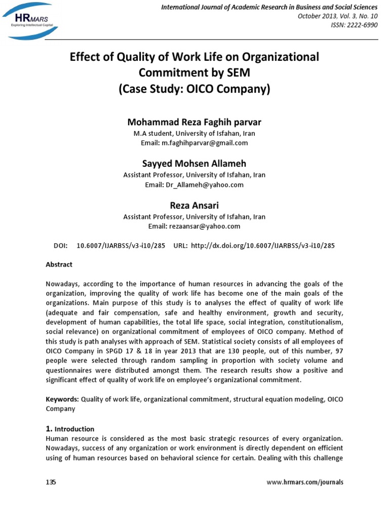 Quality of Work Life and Commitment Impact | PDF | Structural Equation ...