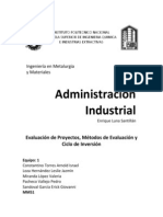 Administración, Evaluación de Proyectos, Métodos de Evaluación y Ciclo de Inversión