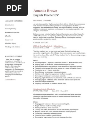English Teacher Cv Example Teachers Curriculum