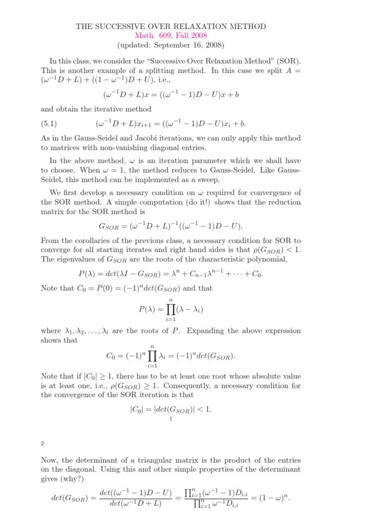 Successive Over Relaxation Algorithm Matlab