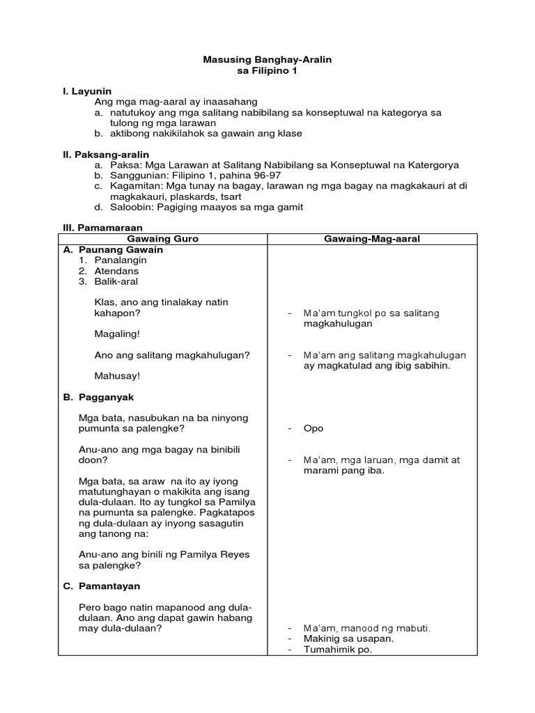 Masusing Banghay Aralin Grade 1 | PDF