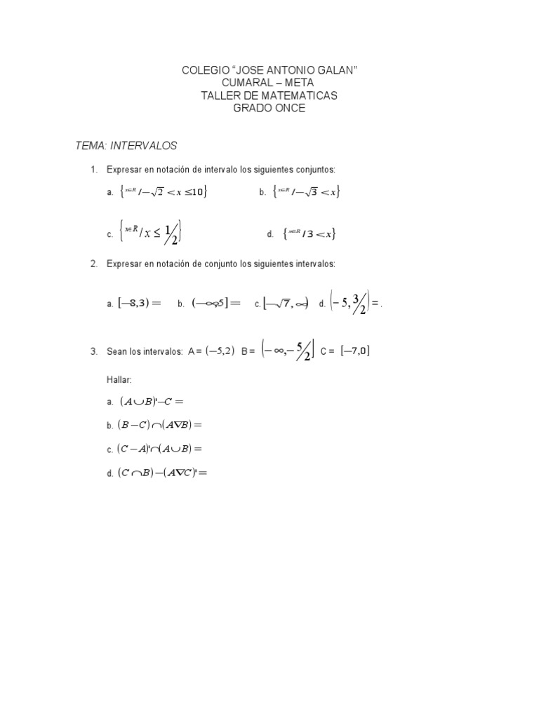 Taller Sobre Intervalos Pdf