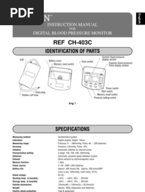 Citizen Instruction Manual Ch 403c Diastole Blood Pressure