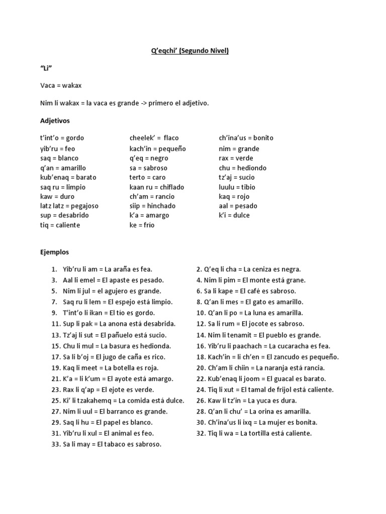 Q Eqchi (Segundo Nivel) Verbo Morfología Lingüística