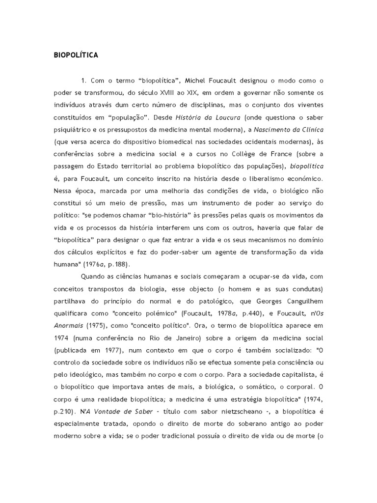 O Que É Biopolítica PDF Michel Foucault Immanuel Kant