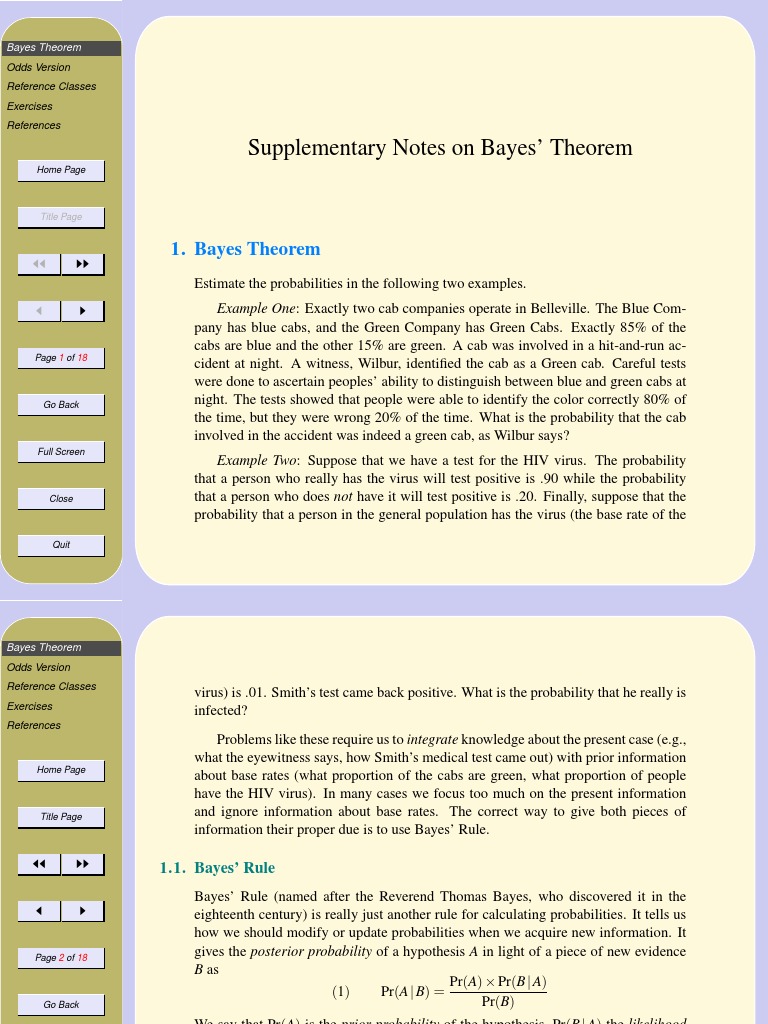 Bayes Theorem Odds Version Reference Classes Exercises References