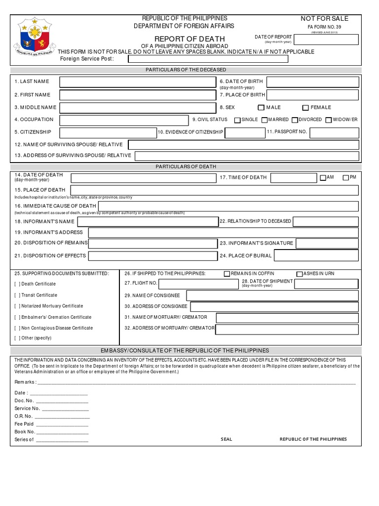 Report of Death (EC Form BPN105)