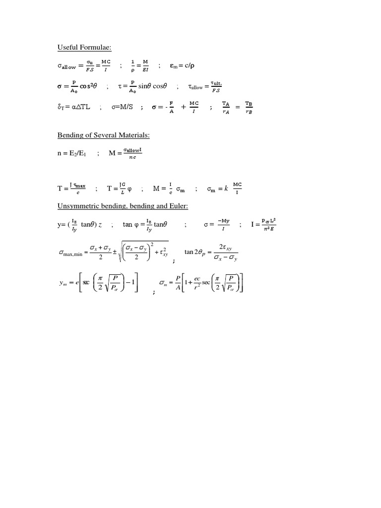 Formulae For Mechanics of Materials | PDF | Teaching Methods & Materials