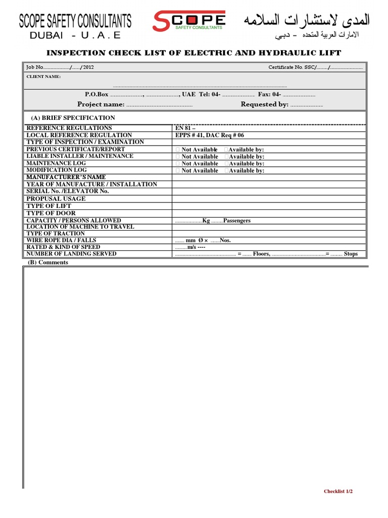 LIFT INSPECTION CHECKLIST | PDF | Elevator | Machines