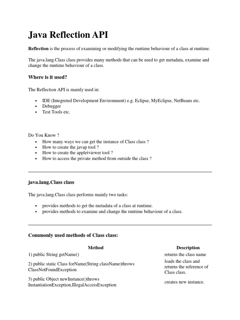 Java Reflection API Where Is It Used? PDF Class